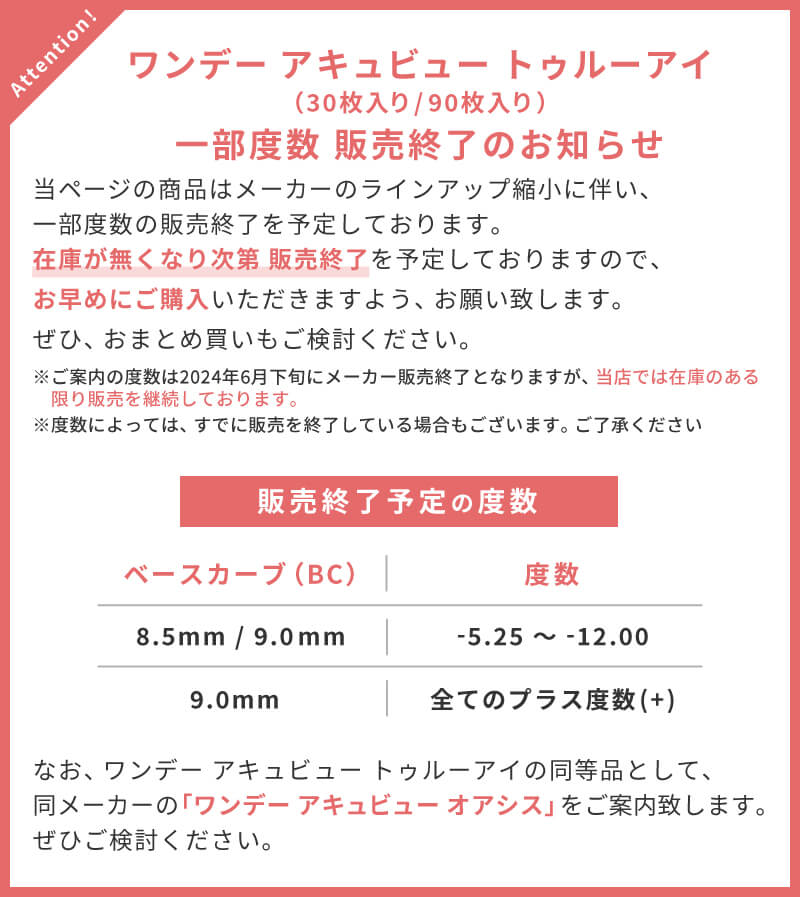 ワンデーアキュビュートゥルーアイ 終売のお知らせ